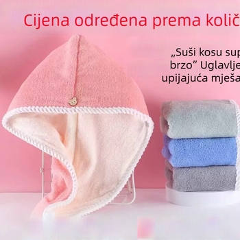 Ženska kapa za sušenje kose - vodu upija, dvostruka, debela, Coral fleece, težina 140–169 g