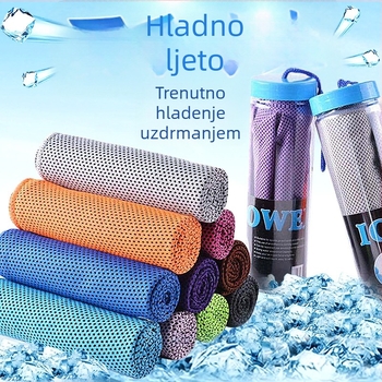 Hlađena sportska ručnik – poliester, šivanje uz rub, jezgra pređe, 50 g, upijanje vode 0–5 s