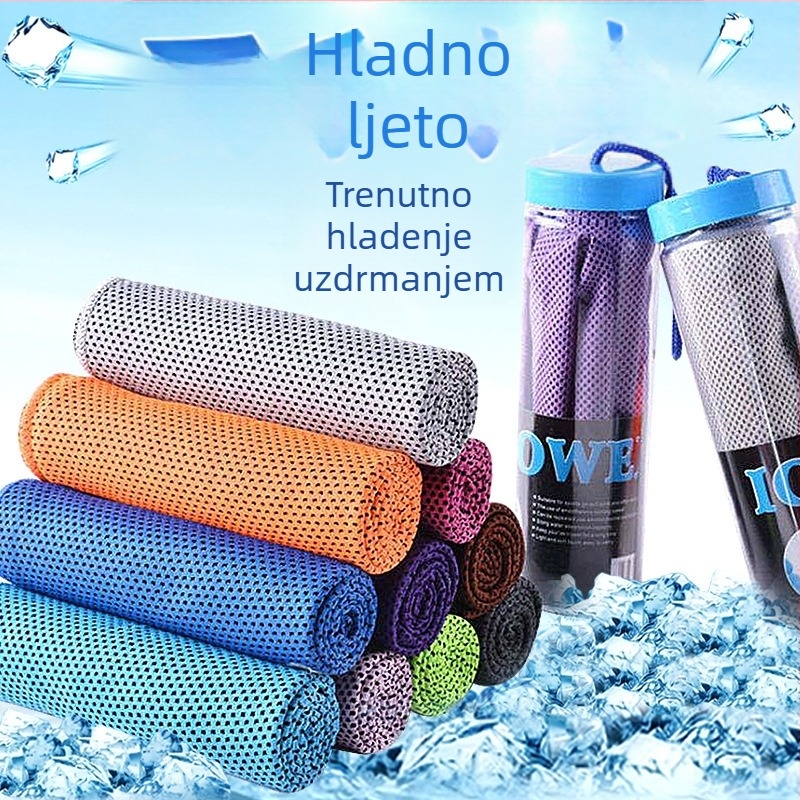 Hlađena sportska ručnik – poliester, šivanje uz rub, jezgra pređe, 50 g, upijanje vode 0–5 s