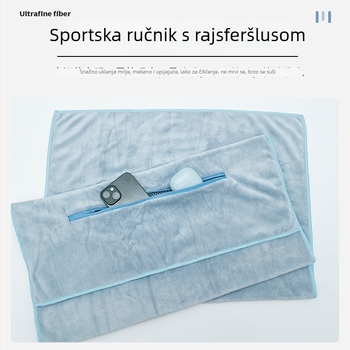 Sportski ručnik s džepom na zip, mikrovlakno, brzo suši, apsorpcija vlage 0-5 s, težina 400 g