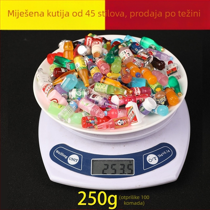Miniaturna boca napitka – plastika/smola, tisak, uzorak boce napitka, DIY za djecu