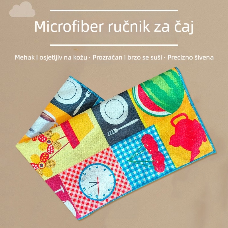 Tea ručnik za kuhinju od ultra-finih vlakana, tiskana dekorativna krpa s voćnim i cvjetnim motivima, 50 g, šifra 002