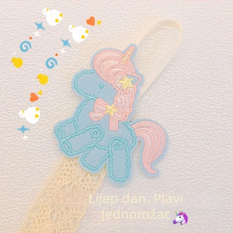 Organizator za kosu za djecu, zidni, s izvezenim jednorogom, platno, proljeće 2023