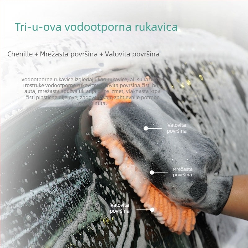Rukavice za pranje auta s plišanom medvjeđom tlapom, debeli Chenille spužva, dvostrano vodootporne, koralni velur materijal, prilagodljivi