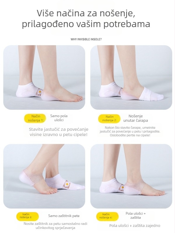 Silikonska unutarnja uložak za povećanje visine (bez rupa) – potplat za petu – Unisex, kompatibilno s tenisicama, kožnim cipelama, sandalama