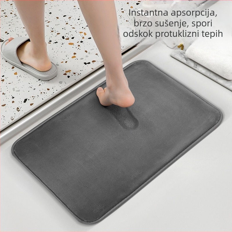 Kupaonska protuklizna podloga – upija vodu, debela, brzo se suši (Materijal: flanelna spužva; Stil: moderni minimalistički; Uzorak: jednobojan; Namjena: kupaonica; Funkcija: apsorpcija vode)