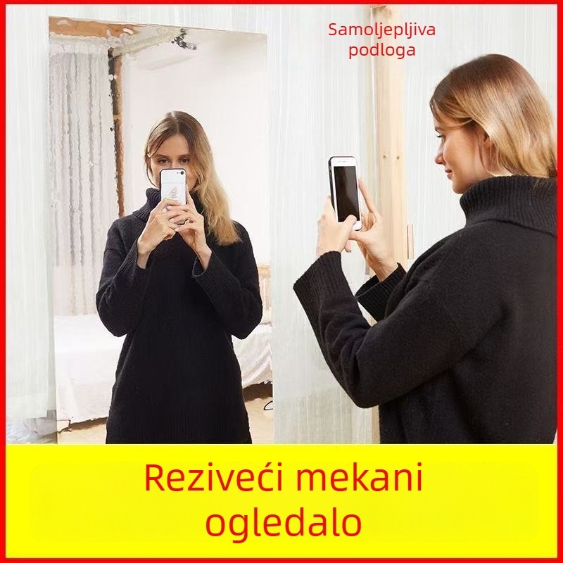 Cijelo tijelo ogledalo – zidna naljepnica, PET materijal, samoljepljivo, prilagodljivo, moderan minimalistički stil, pogodno za dnevni boravak, spavaću sobu, kupaonu, ulaz
