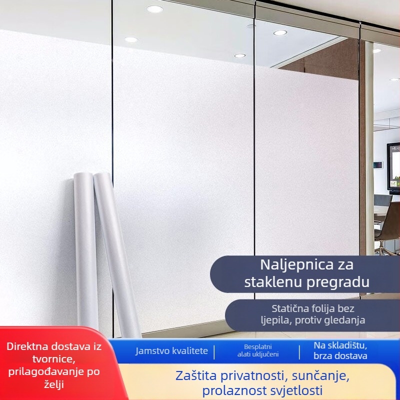 Film za privatnost prozora — samoljepljivi PVC, elektrostaticko prianjanje, pojačana debljina, moderan minimalistički stil, pogodna za dnevni boravak, balkon i kupaonicu