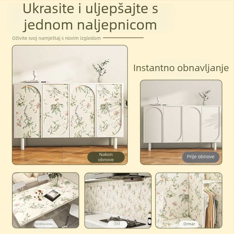 Zidna naljepnica za ormariće i namještaj – PVC materijal, uzorak biljaka i cvijeća, francusko retro stil, jednostavan i moderan dizajn