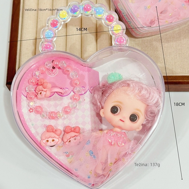 Dječji set nakita s temom princeze: ogrlica, kopča za kosu, diadem/čelenka, gumica za kosu, narukvica, prsten, naušnice, češalj, ogledalo; crtani stil; plastika/smola; završni premaz boje; dobna skupina 0-3, 3-6, 6-10 godina