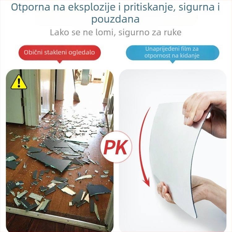 Akrilno samoljepljivo zidno ogledalo — jednostavan stil, HD odraz, pogodno za dnevni boravak, spavaću sobu, radnu sobu, kupaonu, ulaz i poslovne prostore