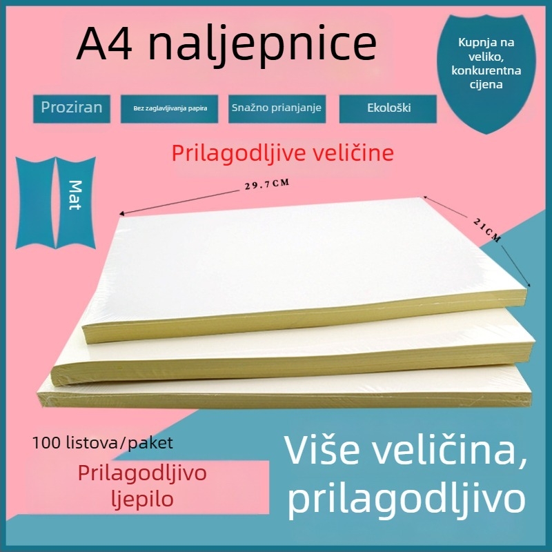 A4 samolijepljivi papir za etikete, za pisanje i ispis, veličina 210 x 297 mm
