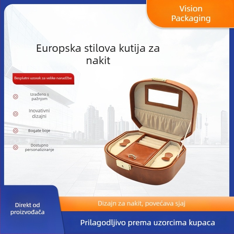 Vision Kutija za Nakit - Europski Retro Stil, Prenosiva Kutija za Pohranu Prstena i Lančića, Tvrdi Kućište