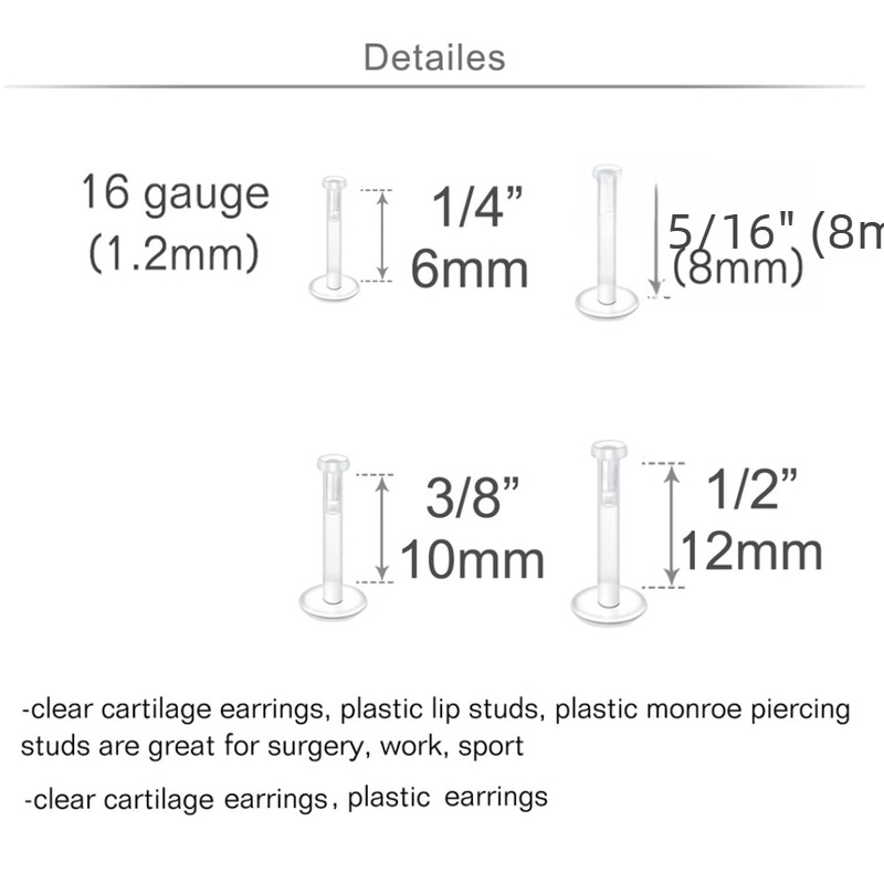 16-dijelni akrilni set nakita za piercing usana i nosa, poliran, unisex, pakiranje na veliko