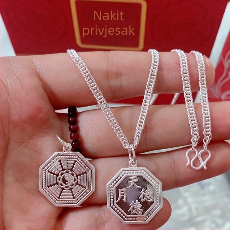 Ogrlica s Bagua geometrijskim privjeskom u obliku tikve, unisex, srebrno platinirana, elektroplating, etnički stil (Poreklo: Jinhua; Proljeće 2023)