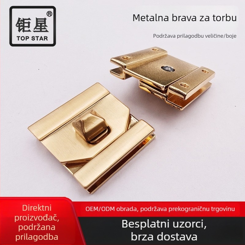 Tvornicki prilagođena kovinska brava za prtljagu, okretna brava, cinkov spoj, zlatna nijansa, mala brava za ženske torbice