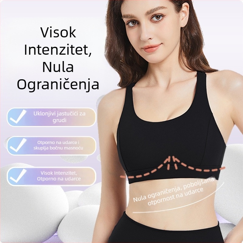 Ženski top za jogu s osjećajem gola kože, uski sportski grudnjak s uklonjivim jastučićima, križni stražnji dizajn za trčanje i fitness
