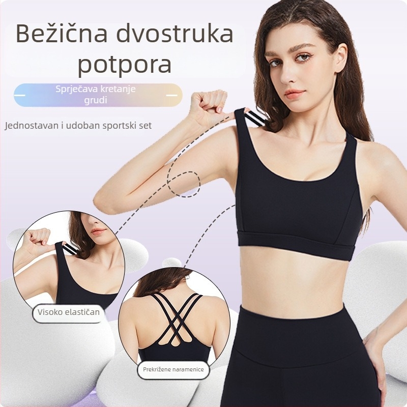 Ženski top za jogu s osjećajem gola kože, uski sportski grudnjak s uklonjivim jastučićima, križni stražnji dizajn za trčanje i fitness