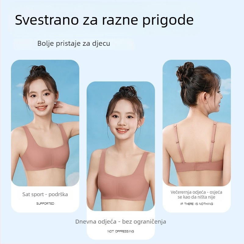 Djevojački bežični sportski grudnjak, tanak model, za pubertet, bezšivan, prozračan