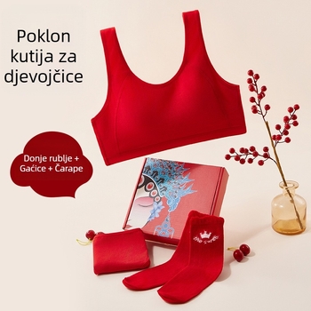 2025. godina Konja – Crveni pamučni set donjeg rublja za djevojčice s grudnjakom