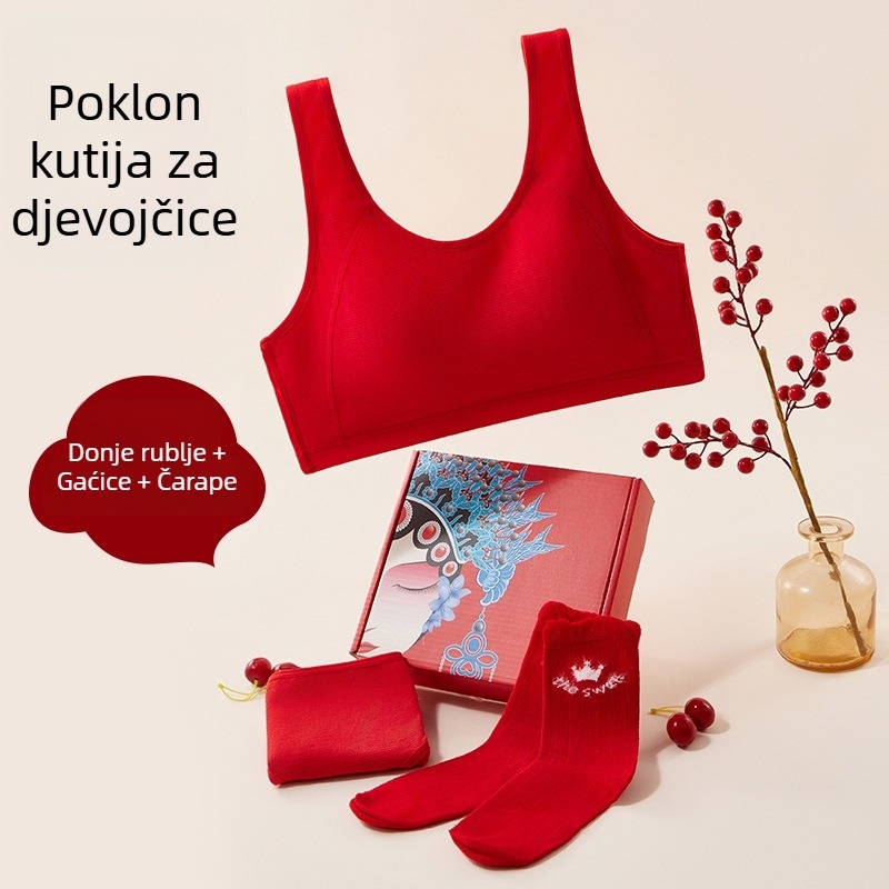 2025. godina Konja – Crveni pamučni set donjeg rublja za djevojčice s grudnjakom