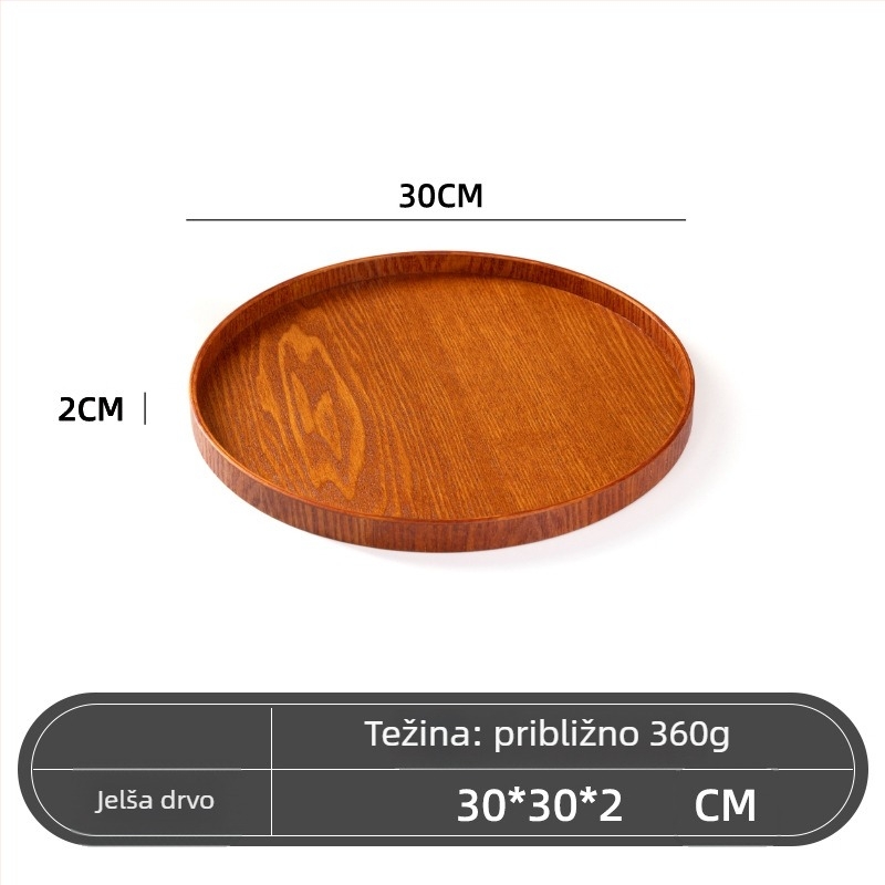 Drveni okrugli tanjur, japanski stil, jednobojni uzorak, s logotipom