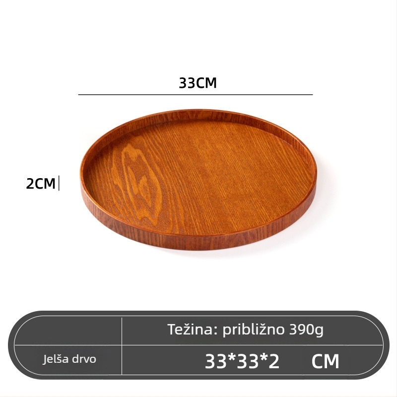 Drveni okrugli tanjur, japanski stil, jednobojni uzorak, s logotipom