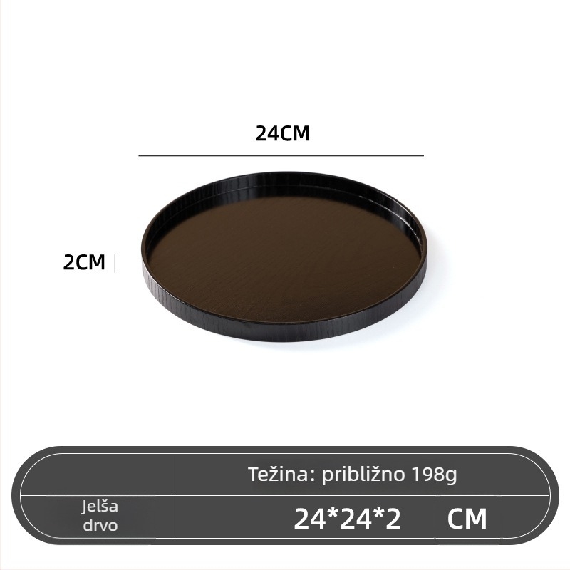 Drveni okrugli tanjur, japanski stil, jednobojni uzorak, s logotipom