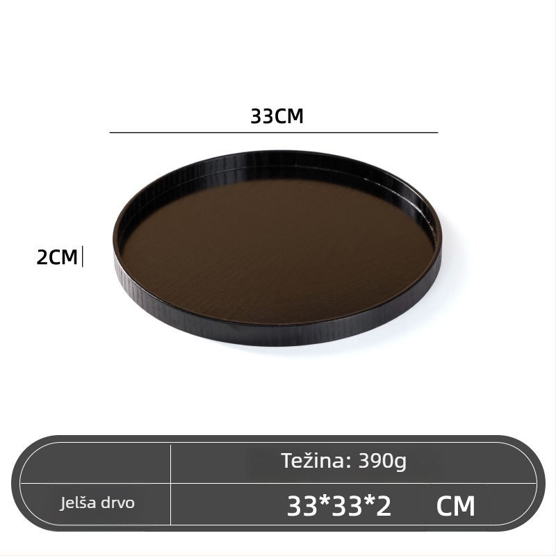 Drveni okrugli tanjur, japanski stil, jednobojni uzorak, s logotipom