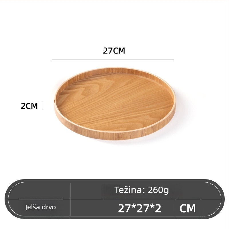 Drveni okrugli tanjur, japanski stil, jednobojni uzorak, s logotipom