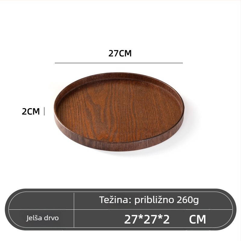 Drveni okrugli tanjur, japanski stil, jednobojni uzorak, s logotipom