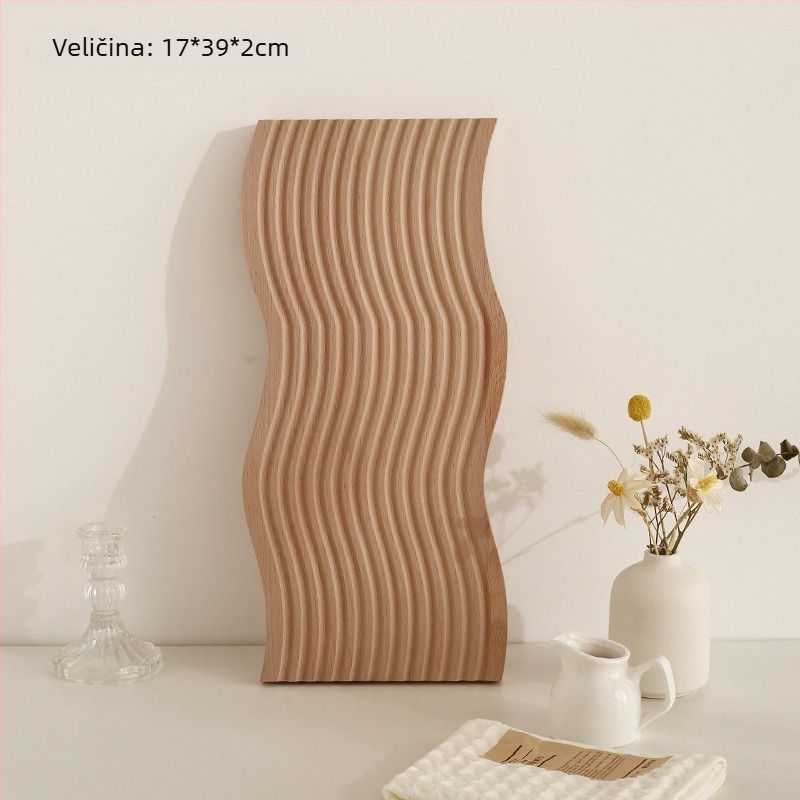 Nepravilno oblikovan drveni pladanj za dekoraciju i skladištenje, nordijski stil, ručno crtana površina, prugasti uzorak, promjer 11–13.9 cm.
