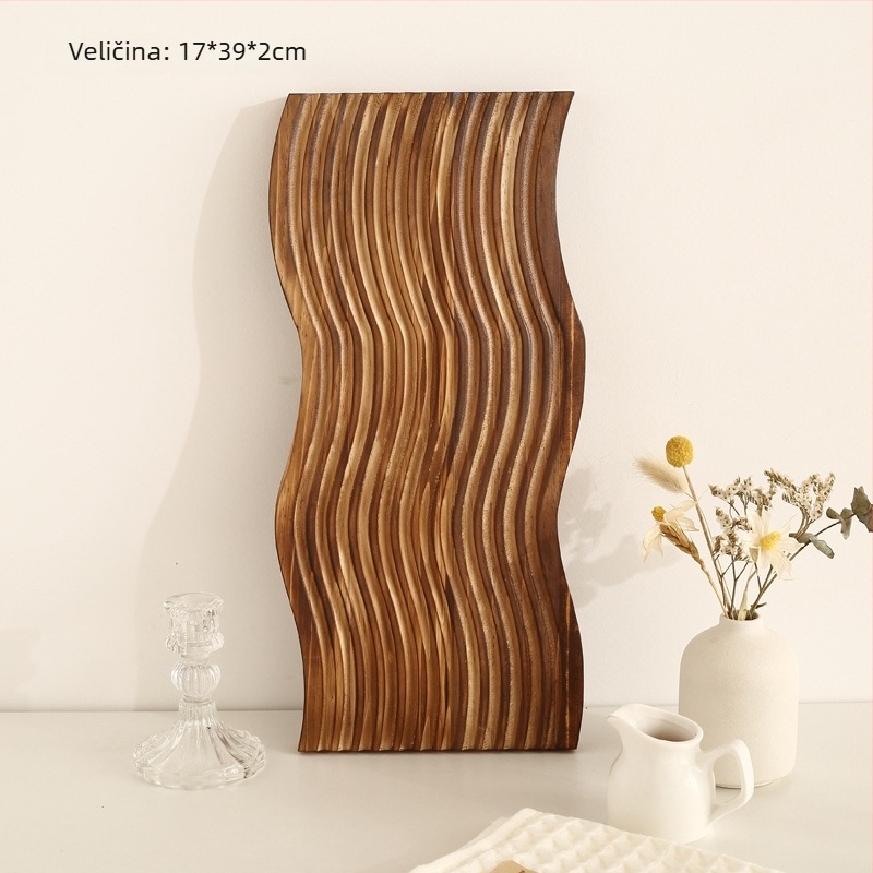 Nepravilno oblikovan drveni pladanj za dekoraciju i skladištenje, nordijski stil, ručno crtana površina, prugasti uzorak, promjer 11–13.9 cm.
