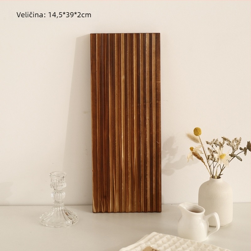Nepravilno oblikovan drveni pladanj za dekoraciju i skladištenje, nordijski stil, ručno crtana površina, prugasti uzorak, promjer 11–13.9 cm.