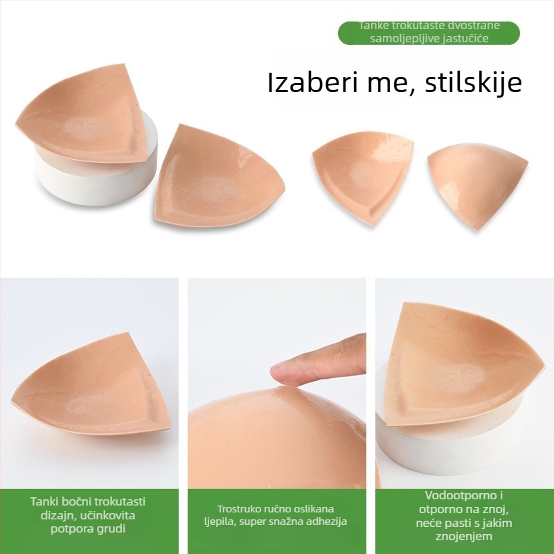 Grudni jastučić trokutastog oblika, samoljepljiv, dvostrano ljepilo, tanak, višekratna upotreba (materijal: najlon; oblik: trokut; ljepilo: dvostrano; debljina: tanka; ponovna uporaba)