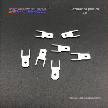 4,8 mm PCB umetci, ravni lemni kontakti, muški utori 187 tip, debljina 0,8 mm, pakiranje 5000 kom.