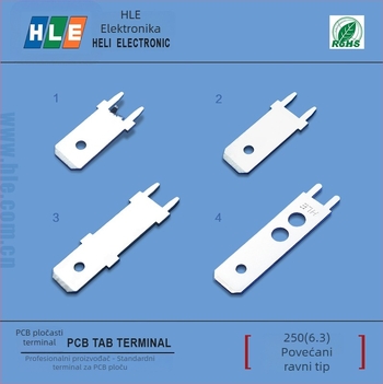 PCB priključak Heli HLE 250/6.3, ravno umetanje, izolator od mesinga s pocinovanim premazom, 4 vodiča, PCN