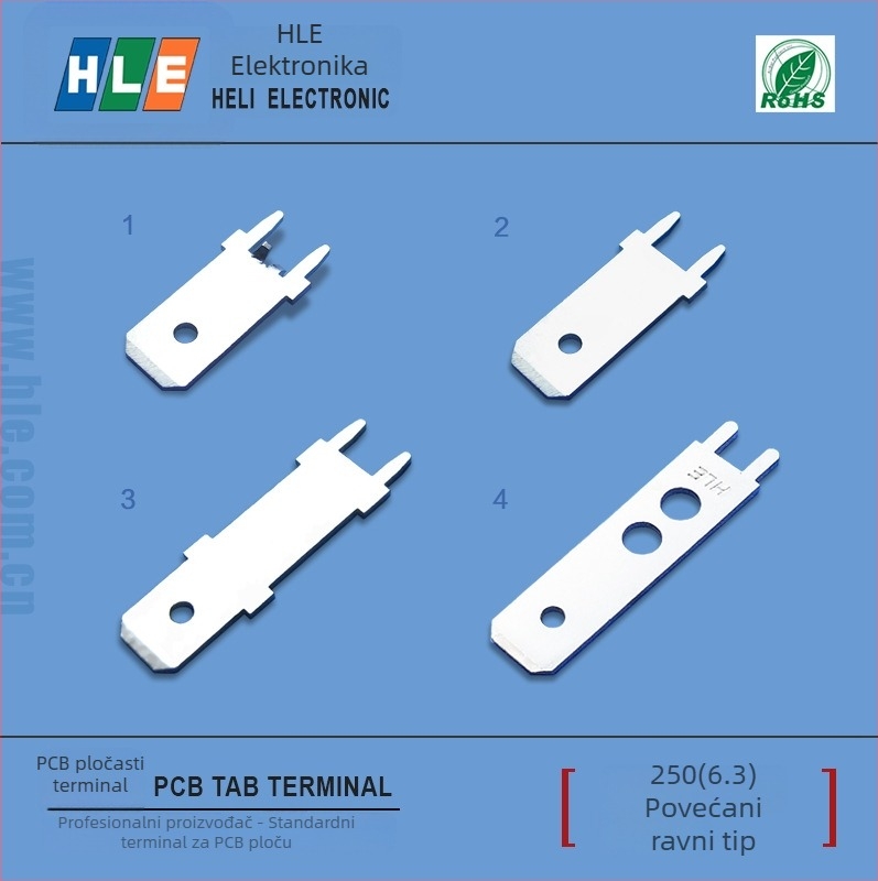 PCB priključak Heli HLE 250/6.3, ravno umetanje, izolator od mesinga s pocinovanim premazom, 4 vodiča, PCN