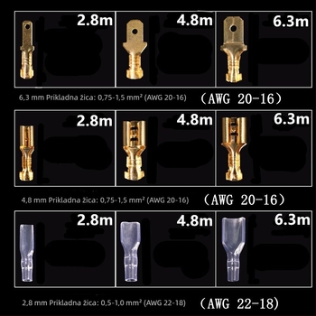 480 komada zlatno-krimp terminala, muški i ženski, tip noža, 2.8/4.8/6.3 mm, u kutiji