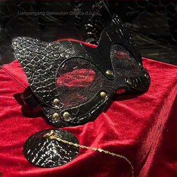 Maska mačje glave za cosplay za žene - koža, čipka, tanka, nevidljiva funkcija, kružni oblik bradavice