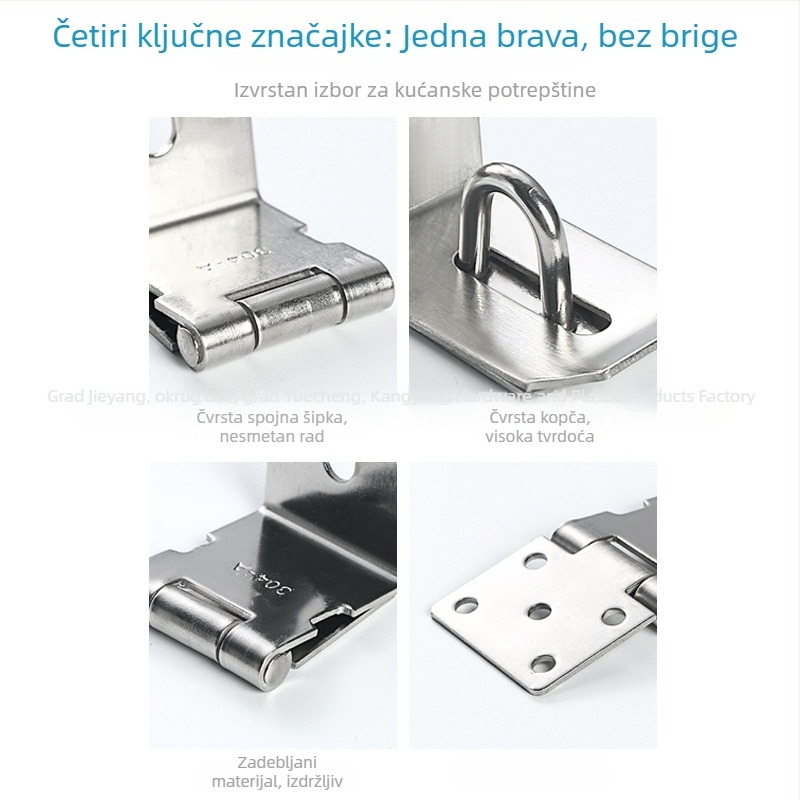 Nehrđajući čelik, pravokutna brava za vrata, 90 stupnjeva, za drvena vrata, crna