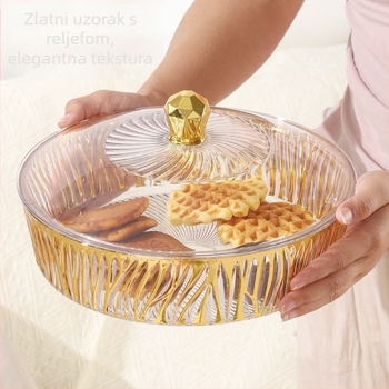 Posuda za voće s poklopcem – plast, lagani luksuzni teksturirani dizajn, europski stil, velik kapacitet za suho voće i slatkiše