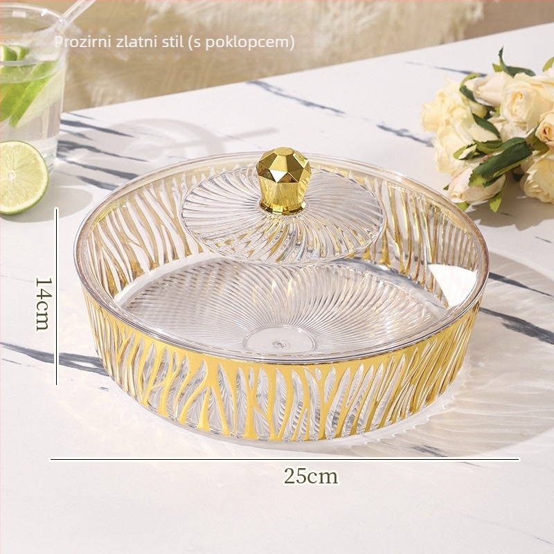 Posuda za voće s poklopcem – plast, lagani luksuzni teksturirani dizajn, europski stil, velik kapacitet za suho voće i slatkiše