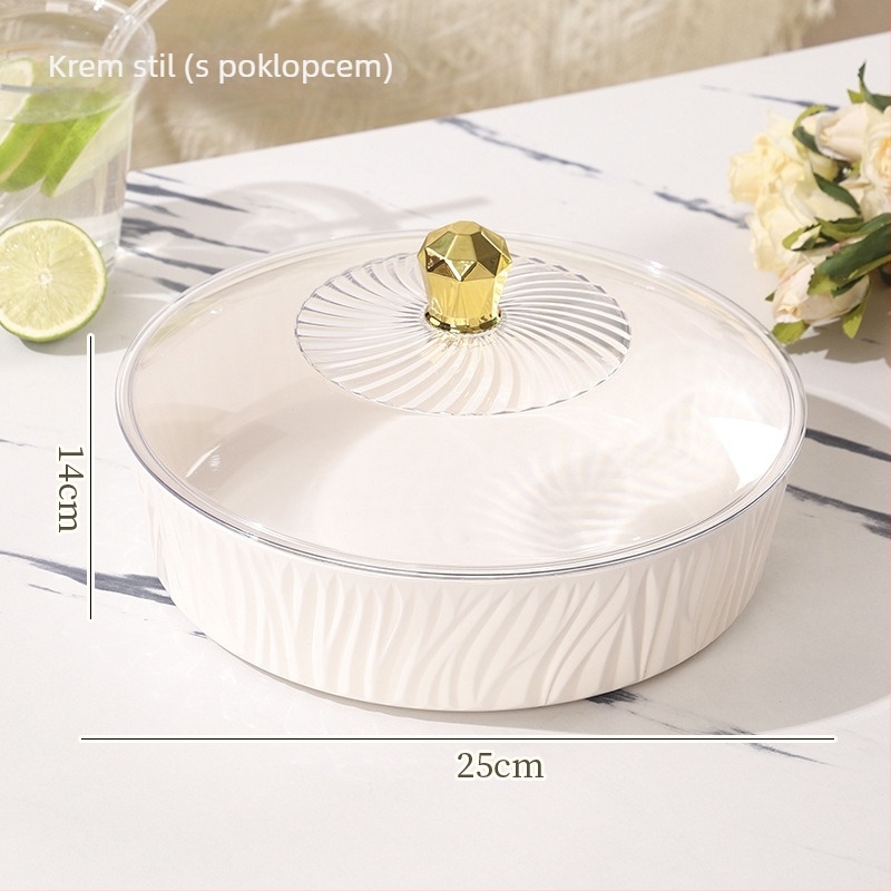 Posuda za voće s poklopcem – plast, lagani luksuzni teksturirani dizajn, europski stil, velik kapacitet za suho voće i slatkiše