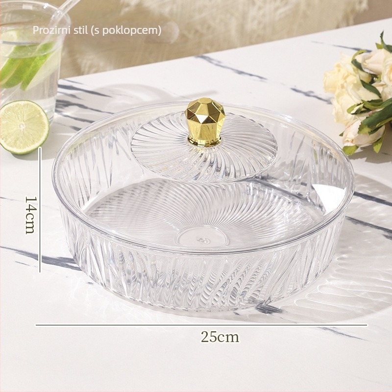 Posuda za voće s poklopcem – plast, lagani luksuzni teksturirani dizajn, europski stil, velik kapacitet za suho voće i slatkiše