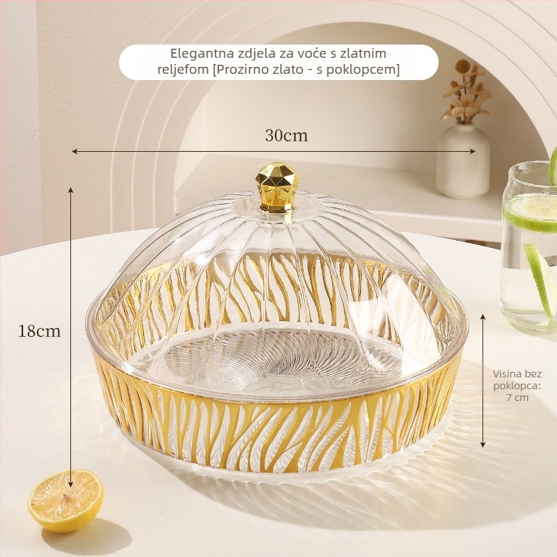 Posuda za voće s poklopcem – plast, lagani luksuzni teksturirani dizajn, europski stil, velik kapacitet za suho voće i slatkiše