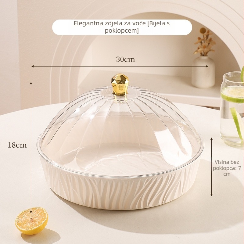 Posuda za voće s poklopcem – plast, lagani luksuzni teksturirani dizajn, europski stil, velik kapacitet za suho voće i slatkiše