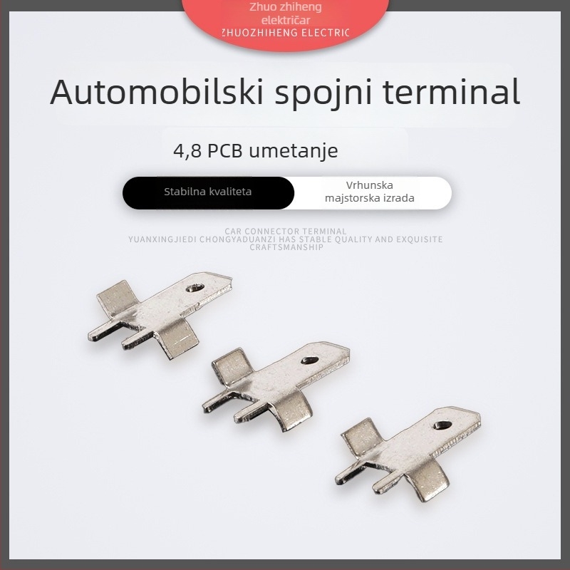 Umetnuti terminal s razmakom 4,8 mm, debljina 0,8 mm, 45° poravnanje, bakar cíniran