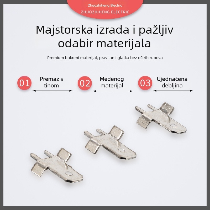 Umetnuti terminal s razmakom 4,8 mm, debljina 0,8 mm, 45° poravnanje, bakar cíniran