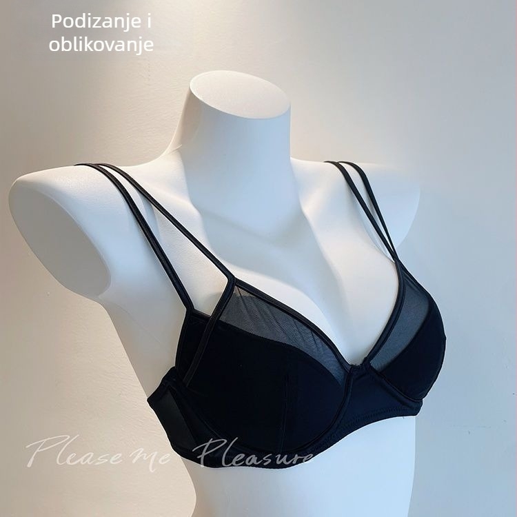 Sutien od mreže, košarica 3/4, tanke oblikovane košarice, fiksni dvostruki naramenici, stražnje kopčanje s dvostrukim redom kopči; skupljanje, prozračan, push-up, podesiv, udoban